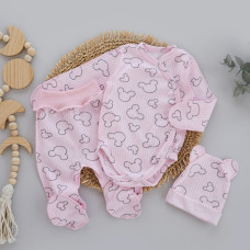 Набір 3в1: Боді-розпашонка, повзунки та шапочка Міккі Рожевий (Рубчик) 56 (0-3міс)