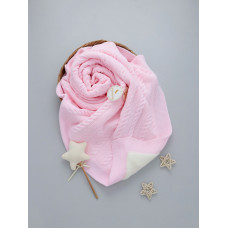 Плед вʼязаний утеплений (Natural Wool) Рожевий косичка 90/80