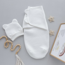 Коконпелюшка на липучці та шапочка Молочний (Тринитка з начосом) 62 (0-4міс)