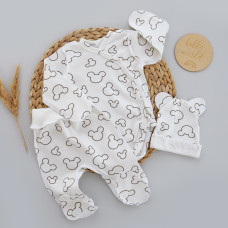 Набір 3в1: Боді-розпашонка, повзунки та шапочка Міккі Молочний (Інтерлок) 62 (3-6міс)