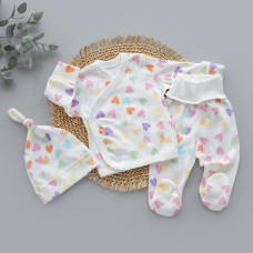 Набір 3в1: Льоля, повзунки та шапочка вузлик Сердечка Різнокольорові (Інтерлок) 62 (3-6міс)