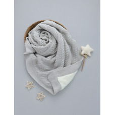 Плед вʼязаний утеплений (Natural Wool) Сірий косичка 90/80