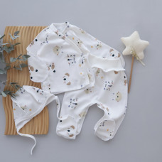 Набір 3в1: Льоля, повзунки та шапочка на зав’язках Ведмедики Мордочки (Інтерлок) 62 (1-3міс)