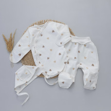 Набір 3в1: Боді-розпашонка, повзунки та шапочка Сердечка Бежевий (Футер - з начосом) 62 (3-6міс)
