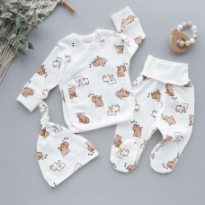 Набір 3в1: Льоля, повзунки та шапочка вузлик Ведмедик Коричневий (Інтерлок) 62 (3-6міс)