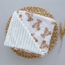 Плед плюш, без утеплення Ведмедики з хусточкою Бежевий/ Молочний плюш 100/80