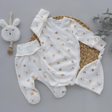 Набір 3в1: Боді, повзунки та шапочка вузлик Ведмедик Сердечка (Інтерлок) 62 (3-6міс)