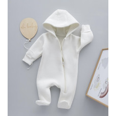 Комбінезон з капюшоном тринитка (з начосом) на змійці Молочний 62 (0-3міс)