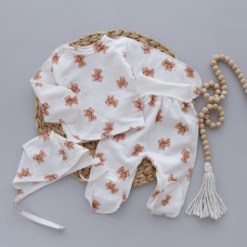 Набір 3в1: Льоля, повзунки та шапочка на зав’язках Ведмедики плюшевий (Футер - з начосом) 62 (1-3міс)