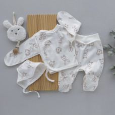 Набір 3в1: Льоля, повзунки та шапочка на зав’язках Зайчик (Інтерлок) 62 (1-3міс)