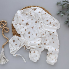 Набір 3в1: Боді, повзунки та шапочка на зав’язках Зірки (Футер - з начосом) 56 (0-1міс)