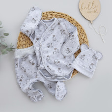 Набір 3в1: Боді-розпашонка, повзунки та шапочка Зайчик Сірий (Рубчик) 62 (3-6міс)