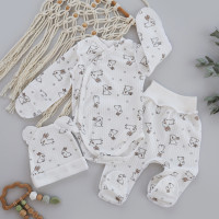 Набір 3в1: Боді-розпашонка, повзунки та шапочка Зайчик Молочний (Рубчик) 56 (0-3міс)