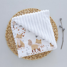 Плед плюш, без утеплення Лисички /Білий плюш 100/80