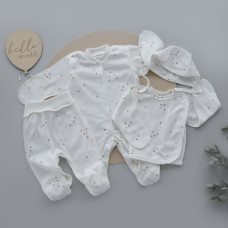 Набір 4в1: Чоловічок, льоля, повзунки та шапочка на зав’язках Трикутники Молочний (Рубчик) 56 (0-1міс)