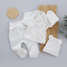 Набір 3в1: Льоля, повзунки та шапочка Молочний (Рубчик) 56 (0-3міс)