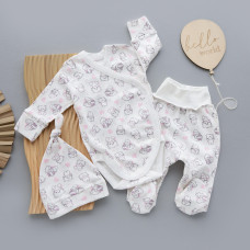 Набір 3в1: Боді, повзунки та шапочка вузлик Котики Рожевий (Інтерлок) 62 (3-6міс)