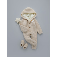 Комбінезон вʼязаний утеплений (Natural Wool) та пінетки Бежевий косичка 62 (3-6міс)