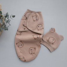 Коконпелюшка на липучці та шапочка Ведмедик (Тринитка з начосом) 62 (0-4міс)