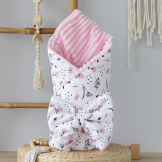 Плед зі з‘ємним утеплювачем та бантом-резинкою Квіточки Рожевий / Рожевий плюш 90/80