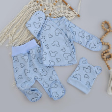 Набір 3в1: Льоля, повзунки та шапочка Міккі Блакитний (Рубчик) 62 (3-6міс)