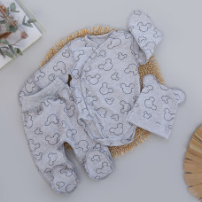 Набір 3в1: Боді-розпашонка, повзунки та шапочка Міккі Сірий (Інтерлок) 62 (3-6міс)