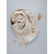 Плед вʼязаний утеплений (Natural Wool) Бежевий косичка широка 90/80