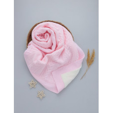 Плед вʼязаний утеплений (Natural Wool) Рожевий косичка широка 90/80