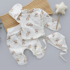 Набір 3в1: Льоля, повзунки та шапочка на зав’язках Ведмедик на хмаринці (Футер - з начосом) 62 (1-3міс)