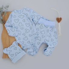 Набір 3в1: Боді-розпашонка, повзунки та шапочка Міккі Блакитний (Рубчик) 56 (0-3міс)