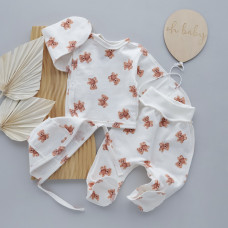 Набір 3в1: Льоля, повзунки та шапочка на зав’язках Ведмедики плюшевий (Футер - з начосом) 56 (0-3міс)