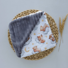Плед плюш, без утеплення Лисички на хмаринці /Сірий плюш 100/80