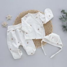 Набір 3в1: Льоля, повзунки та шапочка на зав’язках Лапки (Футер - з начосом) 56 (0-3міс)