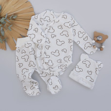 Набір 3в1: Боді-розпашонка, повзунки та шапочка Міккі Молочний (Рубчик) 62 (3-6міс)