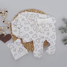 Набір 3в1: Льоля, повзунки та шапочка Міккі Молочний (Рубчик) 62 (3-6міс)