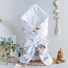 Плед-конверт з бантом резинкою Білий- Ведмедик на хмаринці 80/80 / Осінь