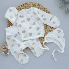 Набір 3в1: Льоля, повзунки та шапочка на зав’язках Коала Молочний (Футер - з начосом) 62 (3-6міс)