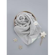 Плед вʼязаний утеплений (Natural Wool) Сірий косичка широка 90/80