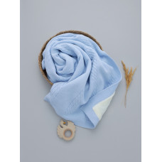 Плед вʼязаний утеплений (Natural Wool) Блакитний косичка подвійна 90/80