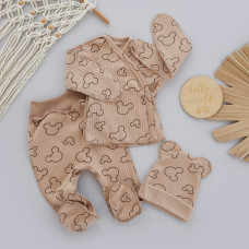 Набір 3в1: Льоля, повзунки та шапочка Міккі Бежевий (Рубчик) 62 (3-6міс)