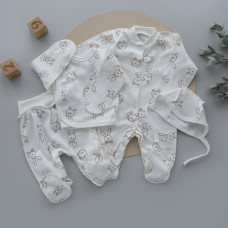 Набір 4в1: Чоловічок, льоля, повзунки та шапочка на зав’язках Зайчик (Інтерлок) 56 (0-1міс)