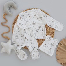 Набір 3в1: Льоля, повзунки та шапочка Зайчик Молочний (Рубчик) 62 (3-6міс)