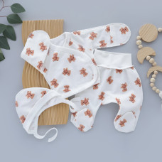 Набір 3в1: Льоля, повзунки та шапочка на зав’язках Ведмедик плюшевий (Футер - з начосом) 56 (0-3міс)