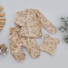 Набір 3в1: Льоля, повзунки та шапочка Міккі Бежевий (Інтерлок) 62 (3-6міс)