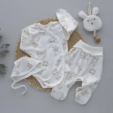 Набір 3в1: Боді, повзунки та шапочка на зав’язках Зайчик (Інтерлок) 62 (1-3міс)