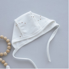 Шапочка на зав’язках Зірки Молочний (Футер - з начосом) 56 (0-3міс)