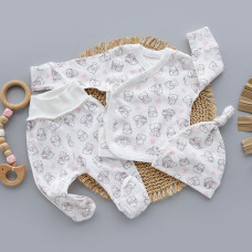 Набір 3в1: Льоля, повзунки та шапочка вузлик Котики Рожевий (Інтерлок) 62 (3-6міс)