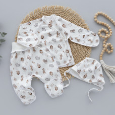 Набір 3в1: Льоля, повзунки та шапочка на зав’язках Звірята Бежевий (Інтерлок) 62 (1-3міс)