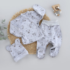 Набір 3в1: Льоля, повзунки та шапочка Зайчик Сірий (Рубчик) 62 (3-6міс)