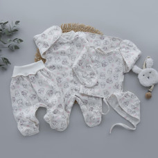 Набір 4в1: Чоловічок, льоля, повзунки та шапочка на зав’язках Котики Рожевий (Футер - з начосом) 62 (1-3міс)